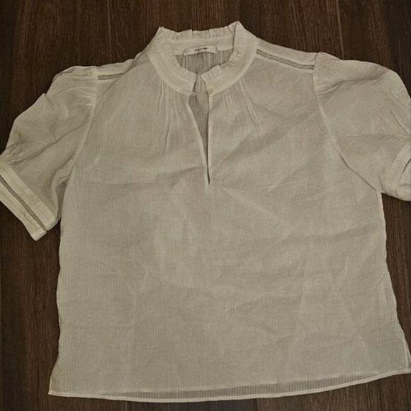 Frame White Linen Blend Short Sleeve Inset Lace Ruffle Collar Top  NWOT Sz Large - Picture 4 of 8